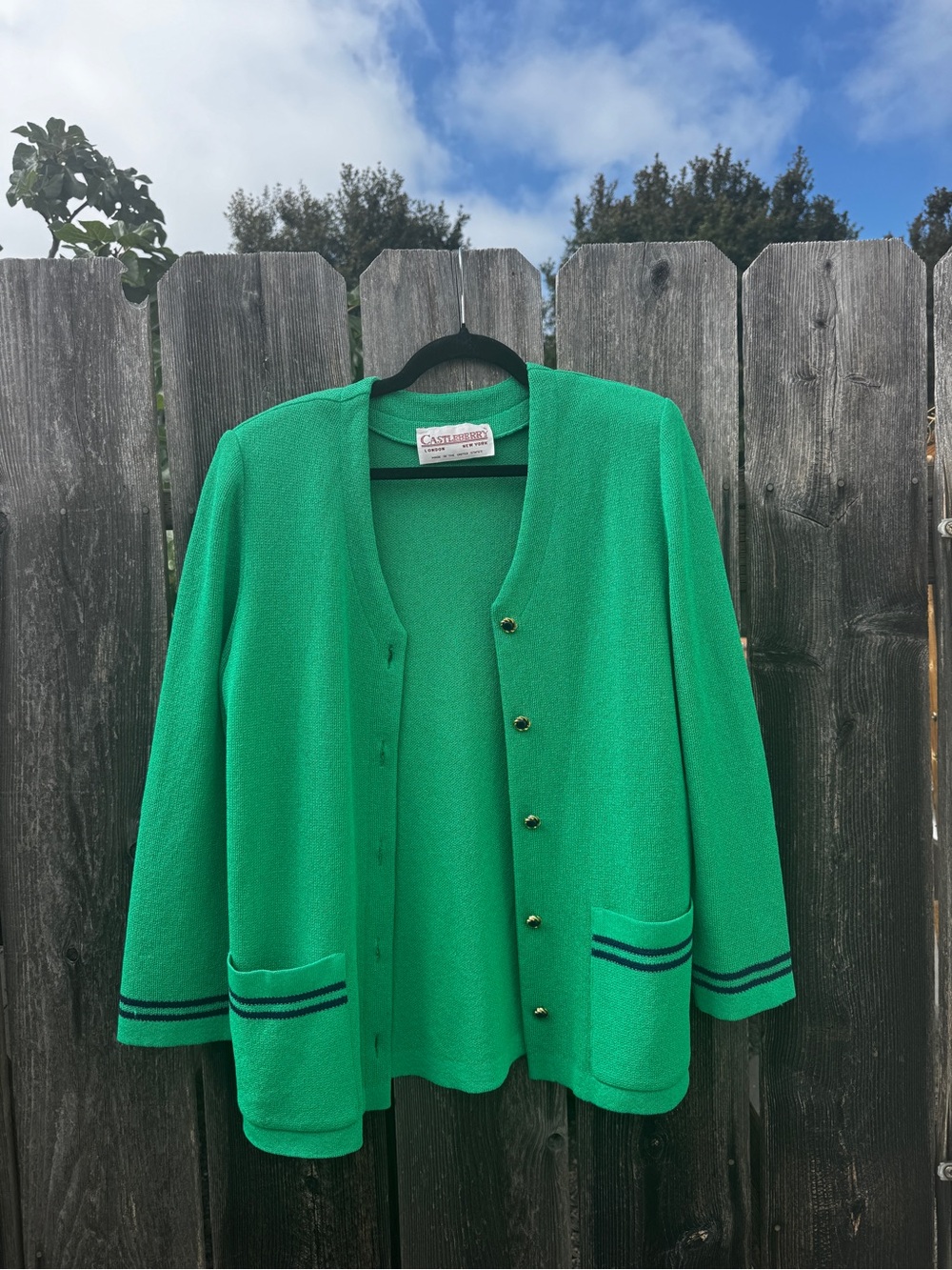 American Vintage Preppy Castlebury Emerald Green Knit Cardigan Navy Stripe